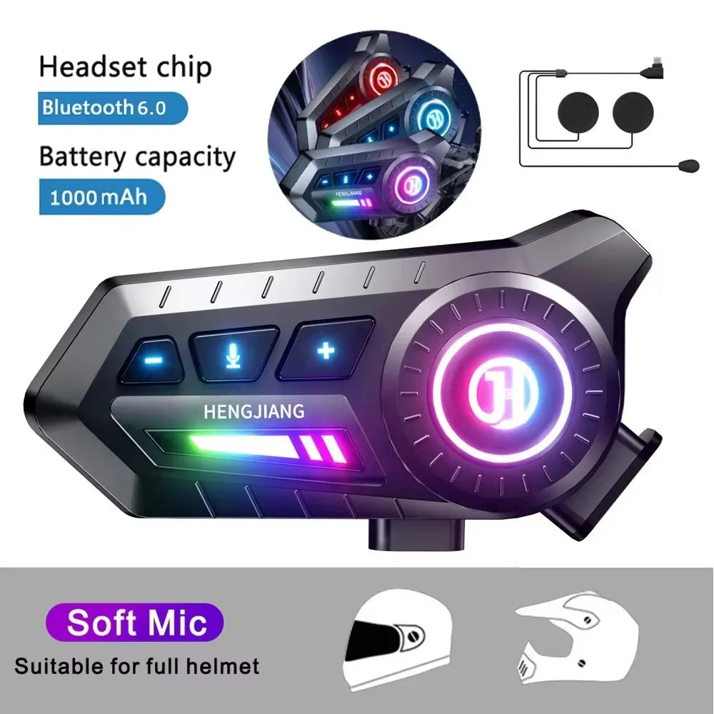 Bluetooth 5.4 Motorcycle Helmet Headset with RGB Lights and IP67 Rating