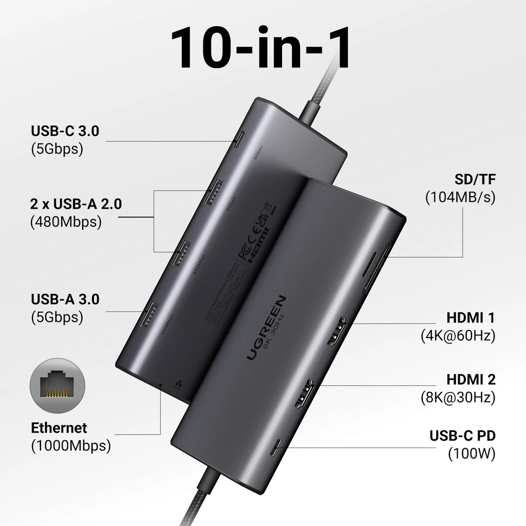 10-in-1 Dual HDMI USB-C Docking Station with 100W PD and 8K Support