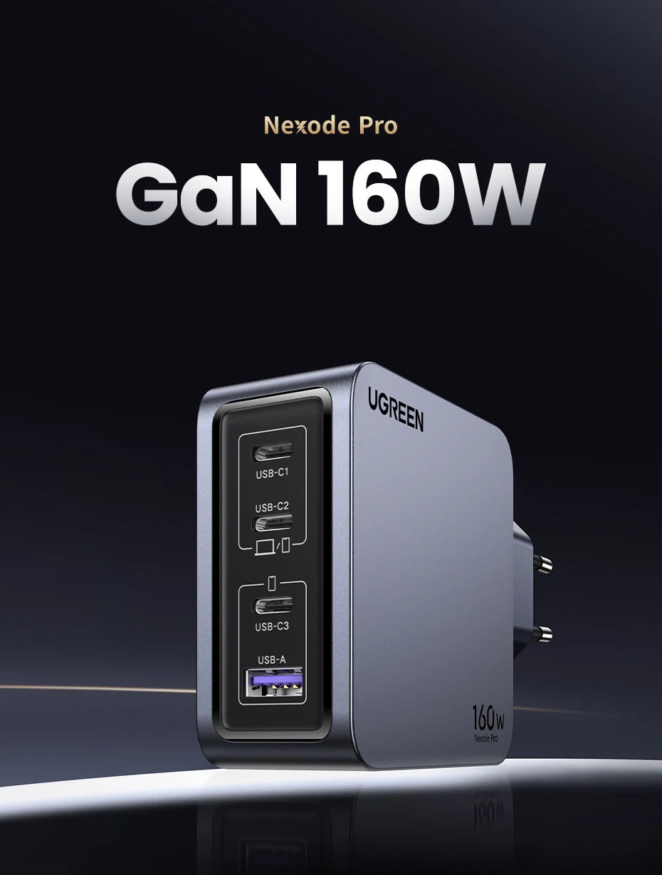 160W GaN Fast Charger with 4 Ports for Laptops and Smartphones