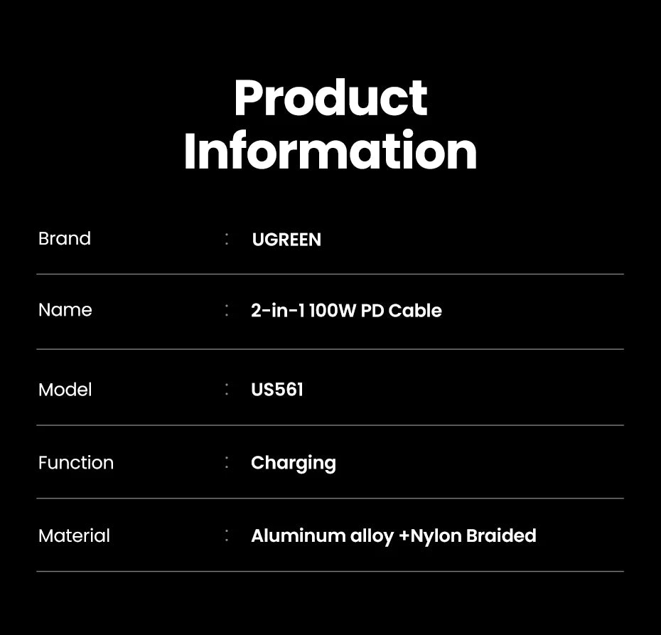 100W 2-in-1 USB-C Fast Charging Cable