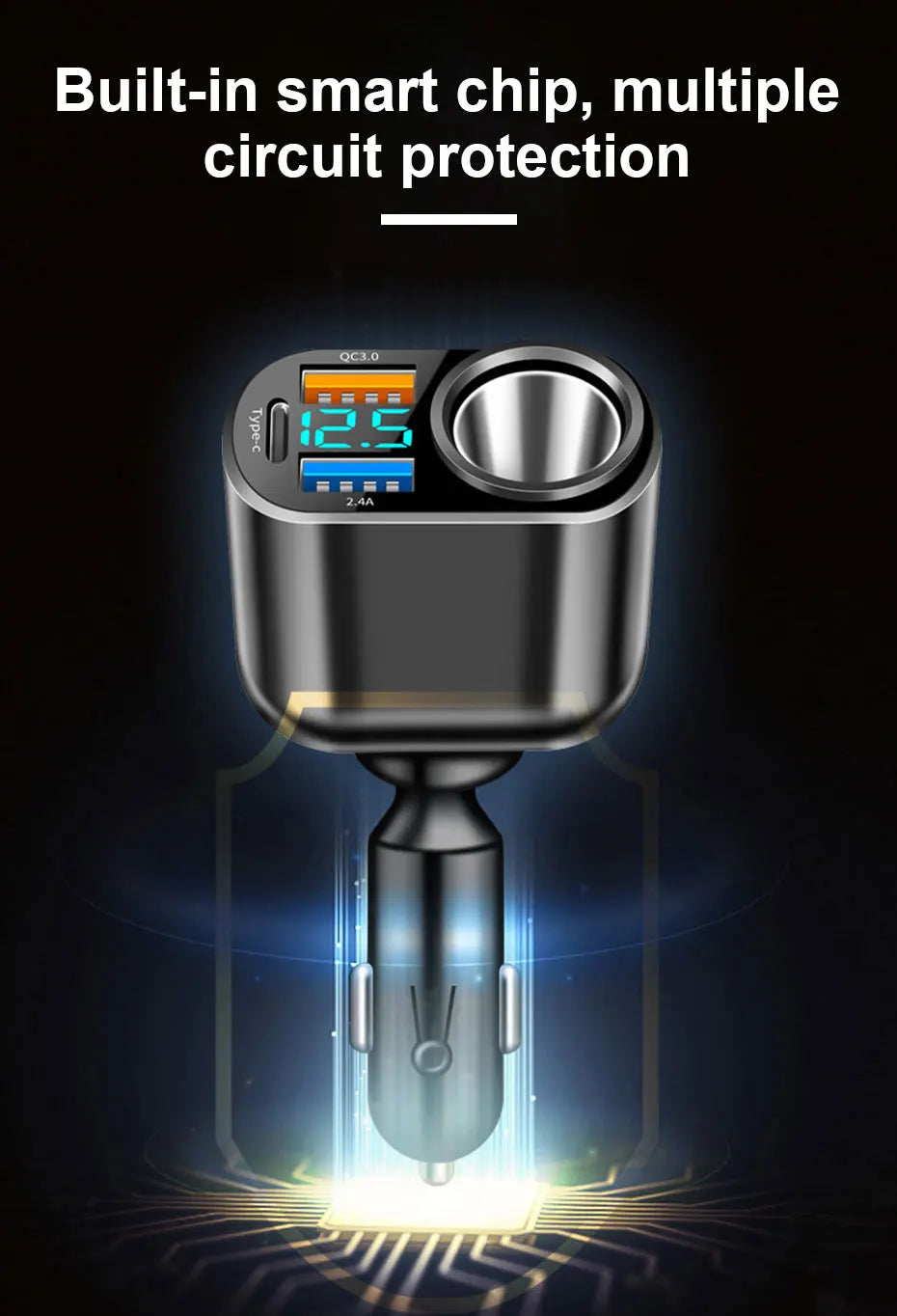 120W 4-in-1 Fast Car Charger with Dual USB and Type-C