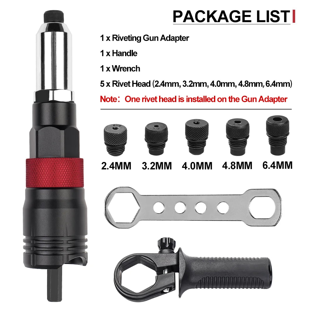 Electric Drill Rivet Gun Adapter for 2.4mm-6.4mm Rivets - 8