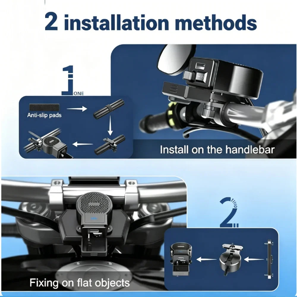 Motorcycle Dual Port USB C and A Fast Charger with Retractable Cable