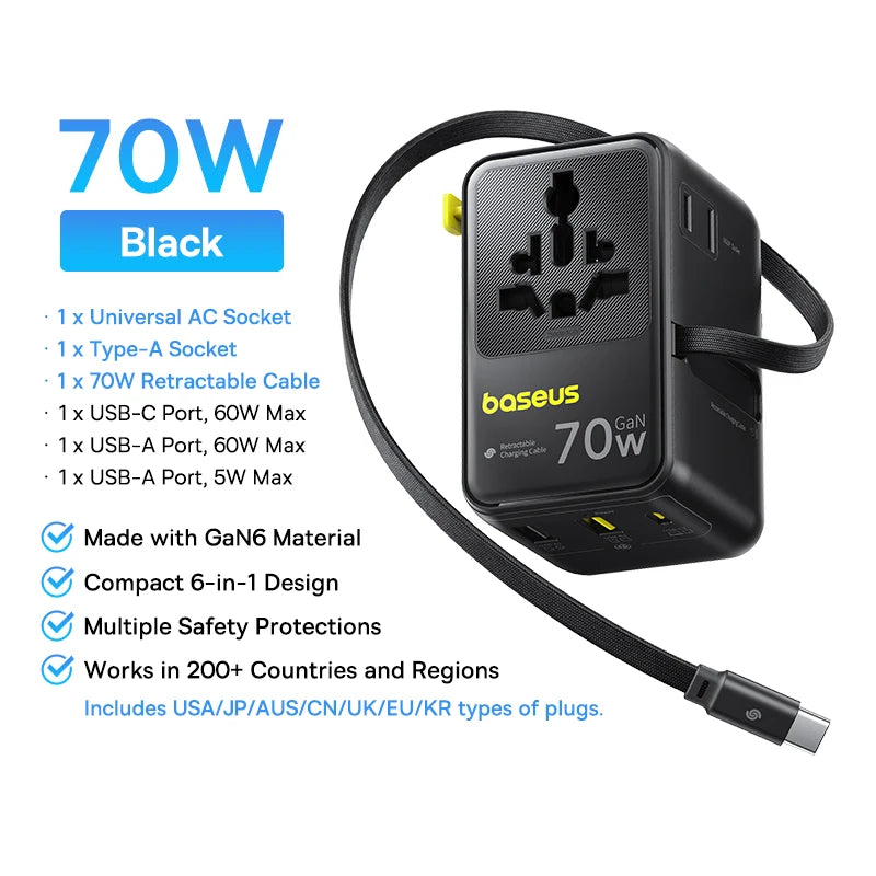 6-in-1 Universal Travel Adapter with 45W Fast Charging and Cable - 39