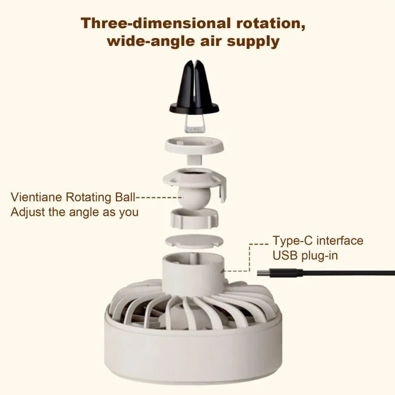 Portable 5V USB Car Air Vent Cooling Fan with 3 Gears and RGB Light