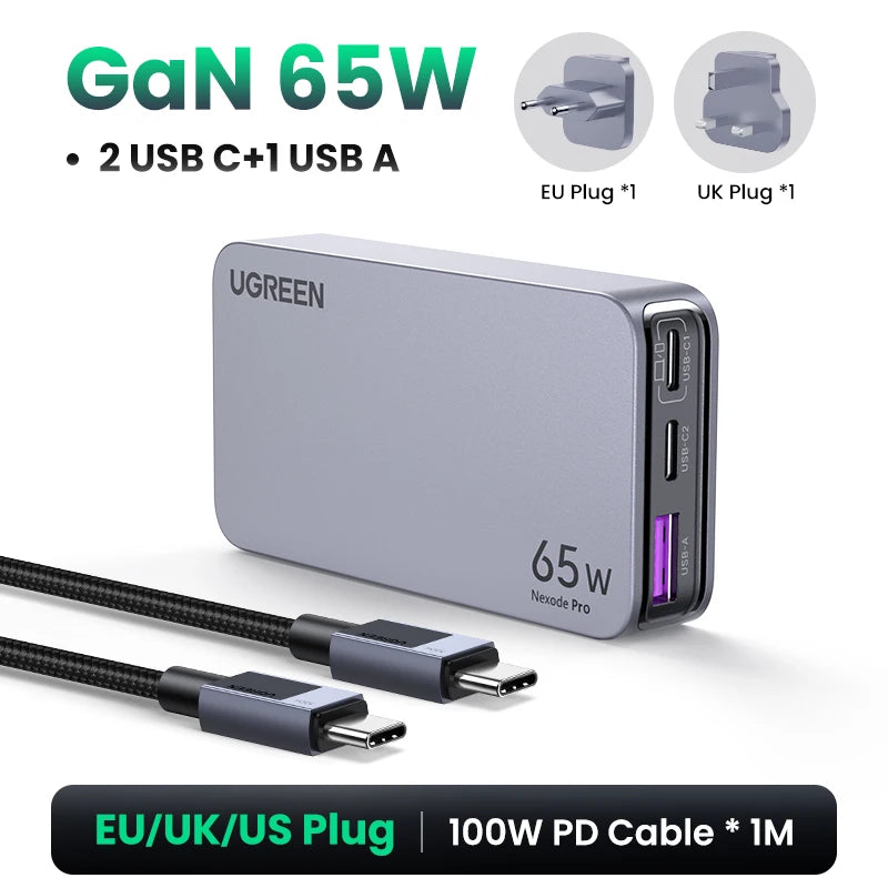 65W GaN Fast Wall Charger for Laptops and Smartphones