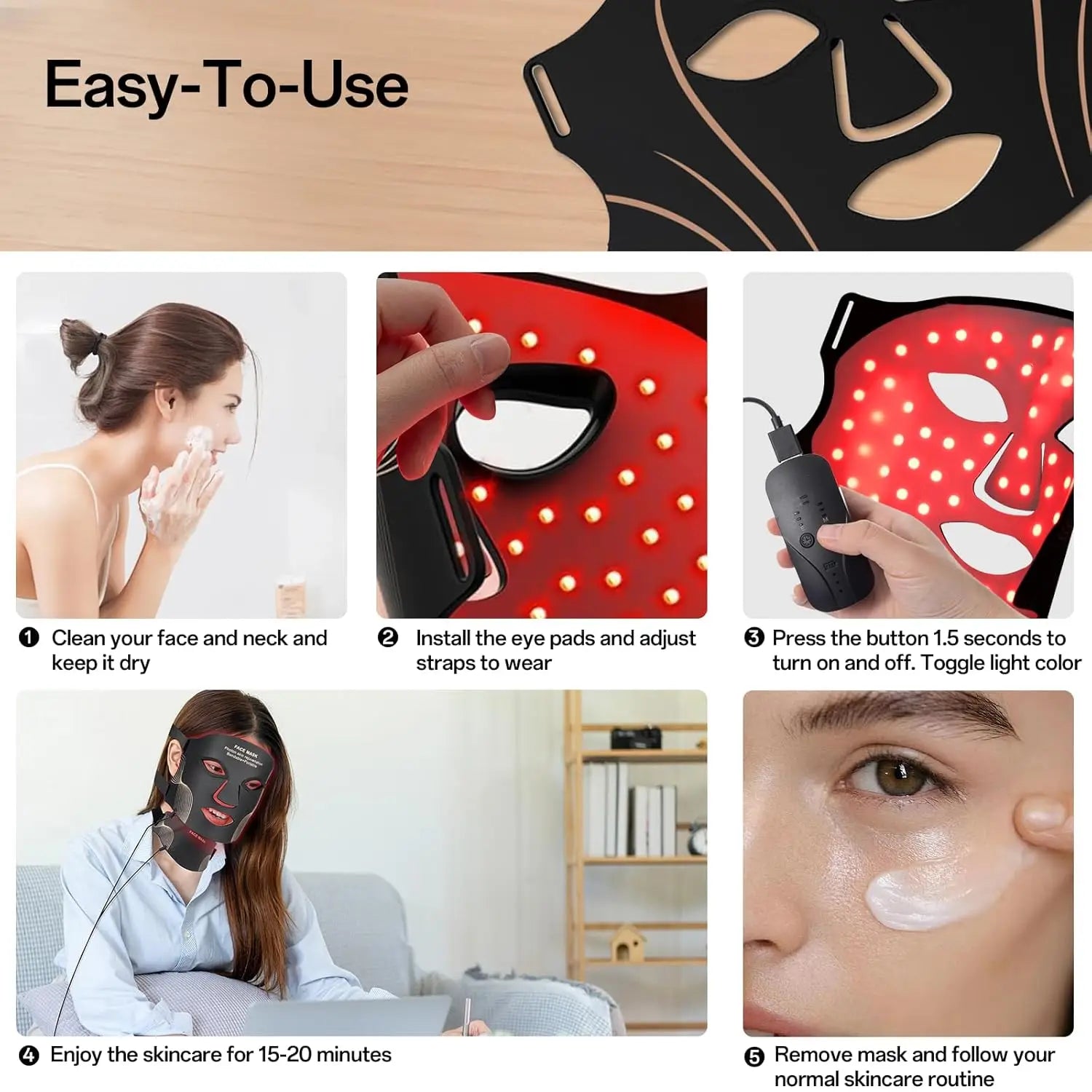 7-Color LED Light Therapy Face and Neck Mask - 13