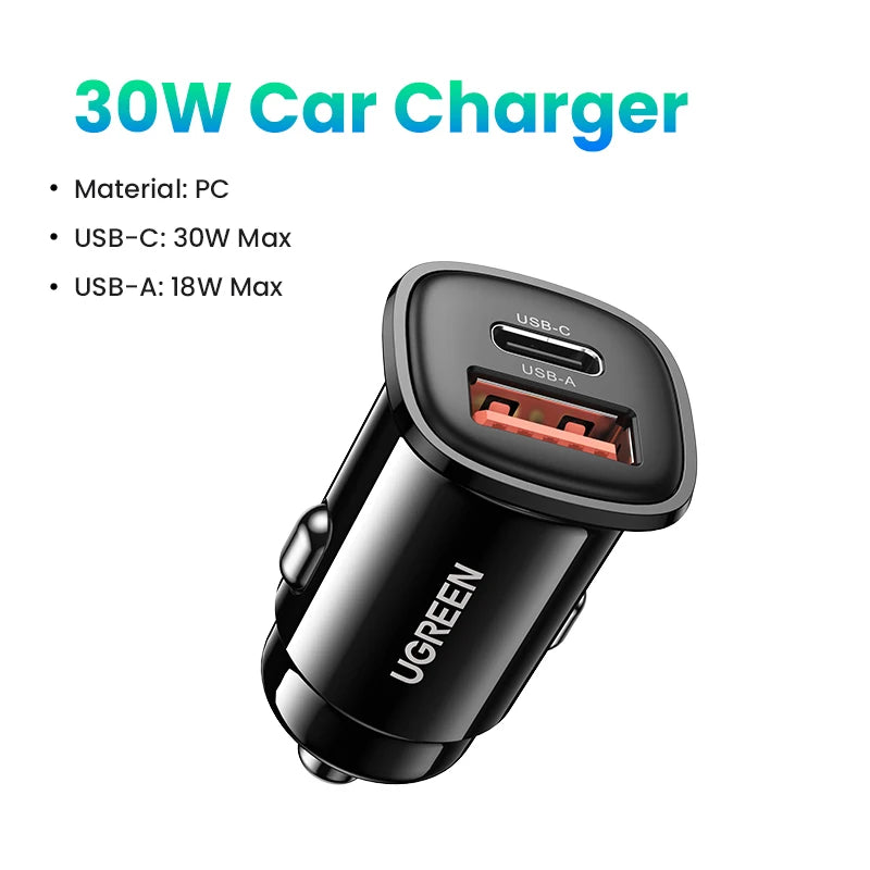 48W Dual Port Fast Car Charger with USB-C and USB-A