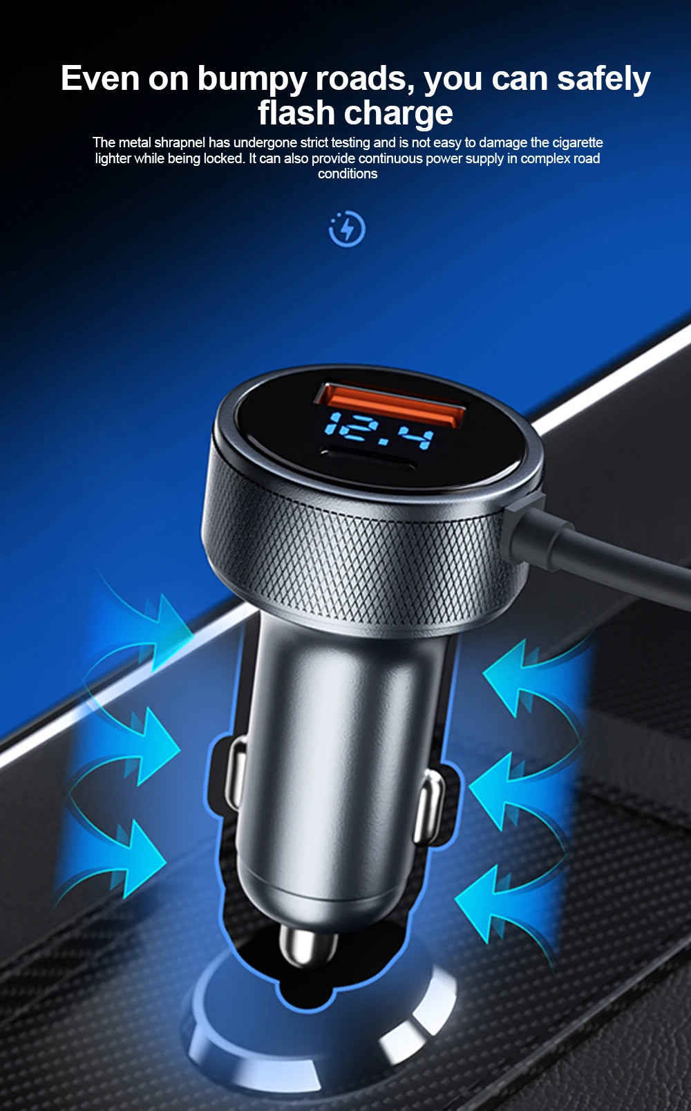 326W 6-Port Car Charger USB-C QC3.0 Cigarette Lighter Splitter 12-24V
