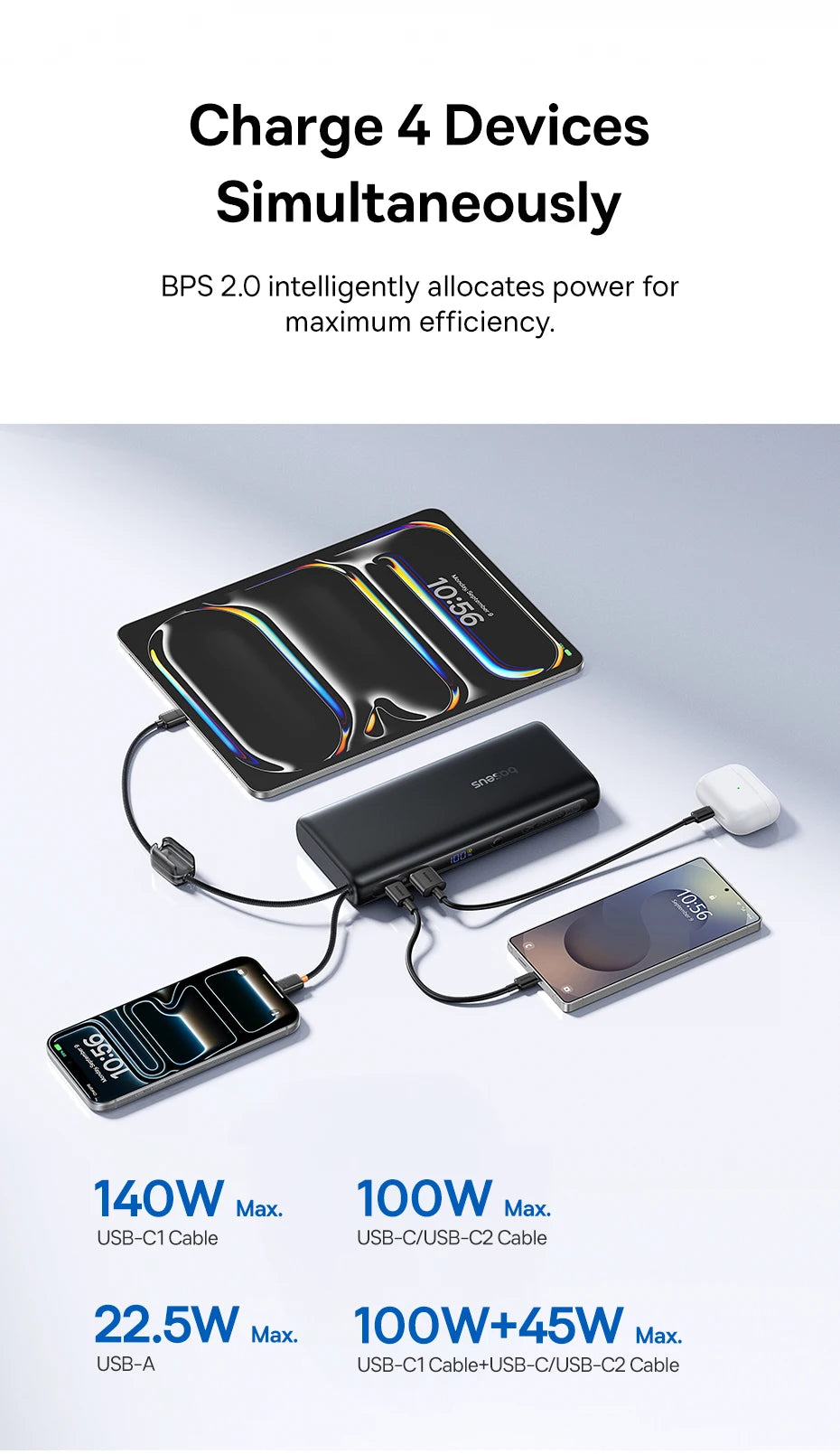145W Fast Charging 25000mAh Power Bank with Built-in Cables