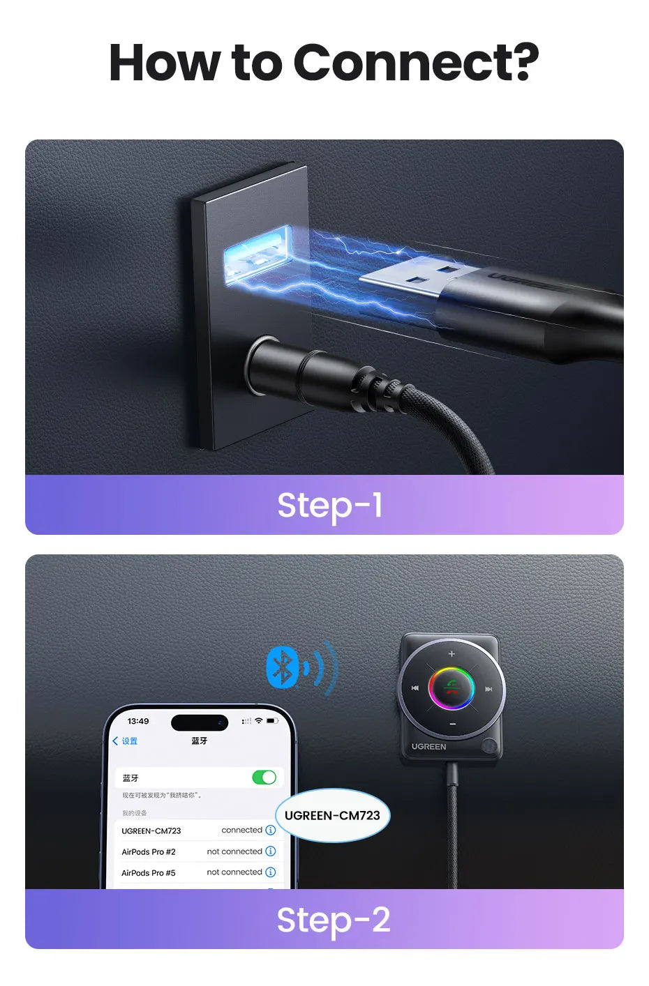 Bluetooth 5.4 Car AUX Receiver Adapter with Microphone