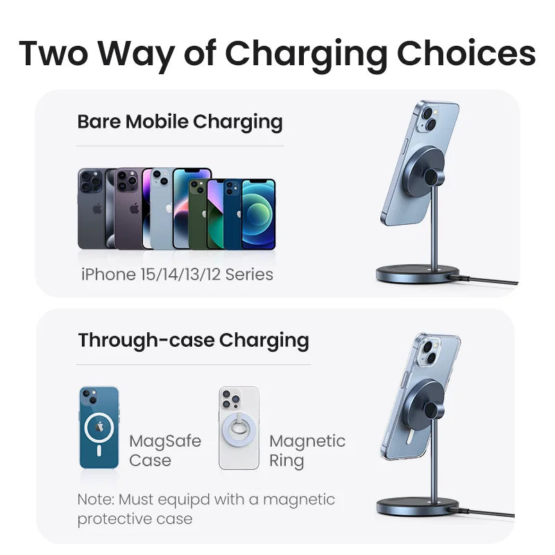 2-in-1 Magnetic Wireless Charging Stand for Phones and Earbuds