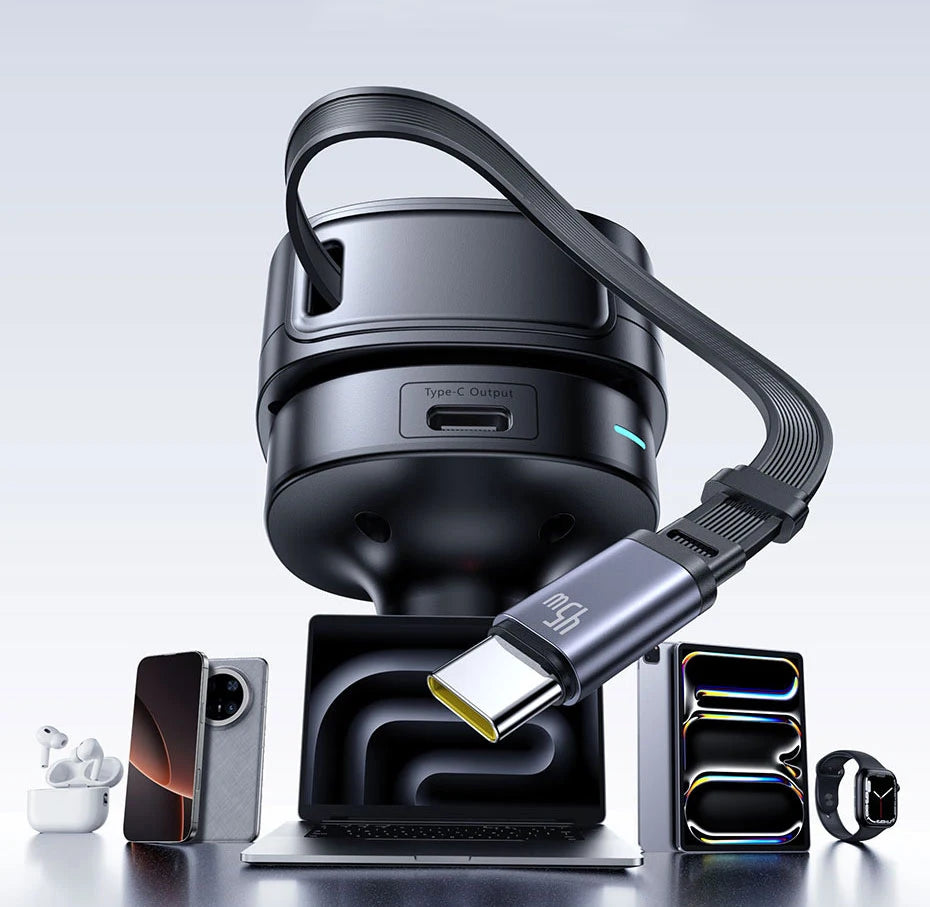 60W Retractable Fast Car Charger with 3 Ports
