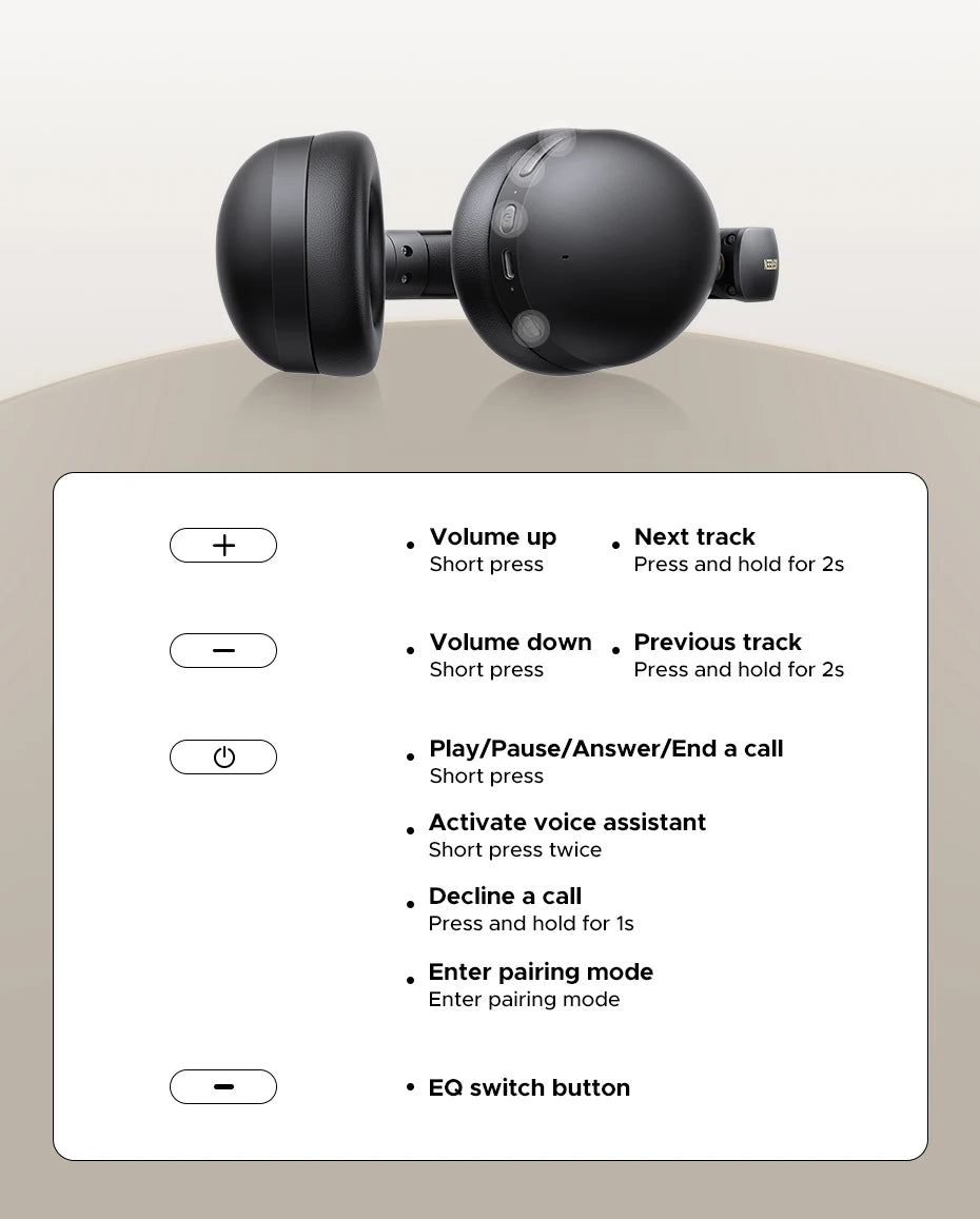 Wireless Bluetooth 5.4 Over-Ear Headphones with 80H Playtime