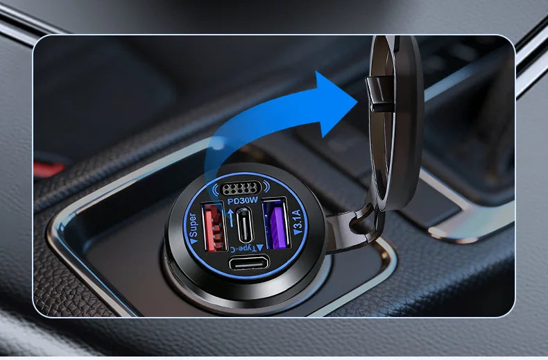 83W 4-Port Fast Charging Car Socket with Dual USB-C and Dual USB-A