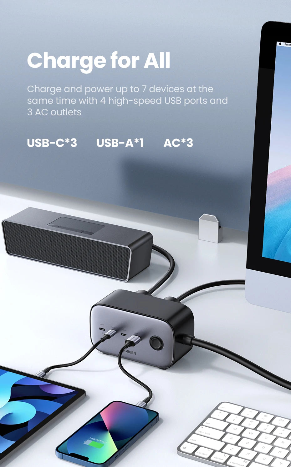 100W GaN 6-in-1 Fast Desktop Charging Station and Power Strip
