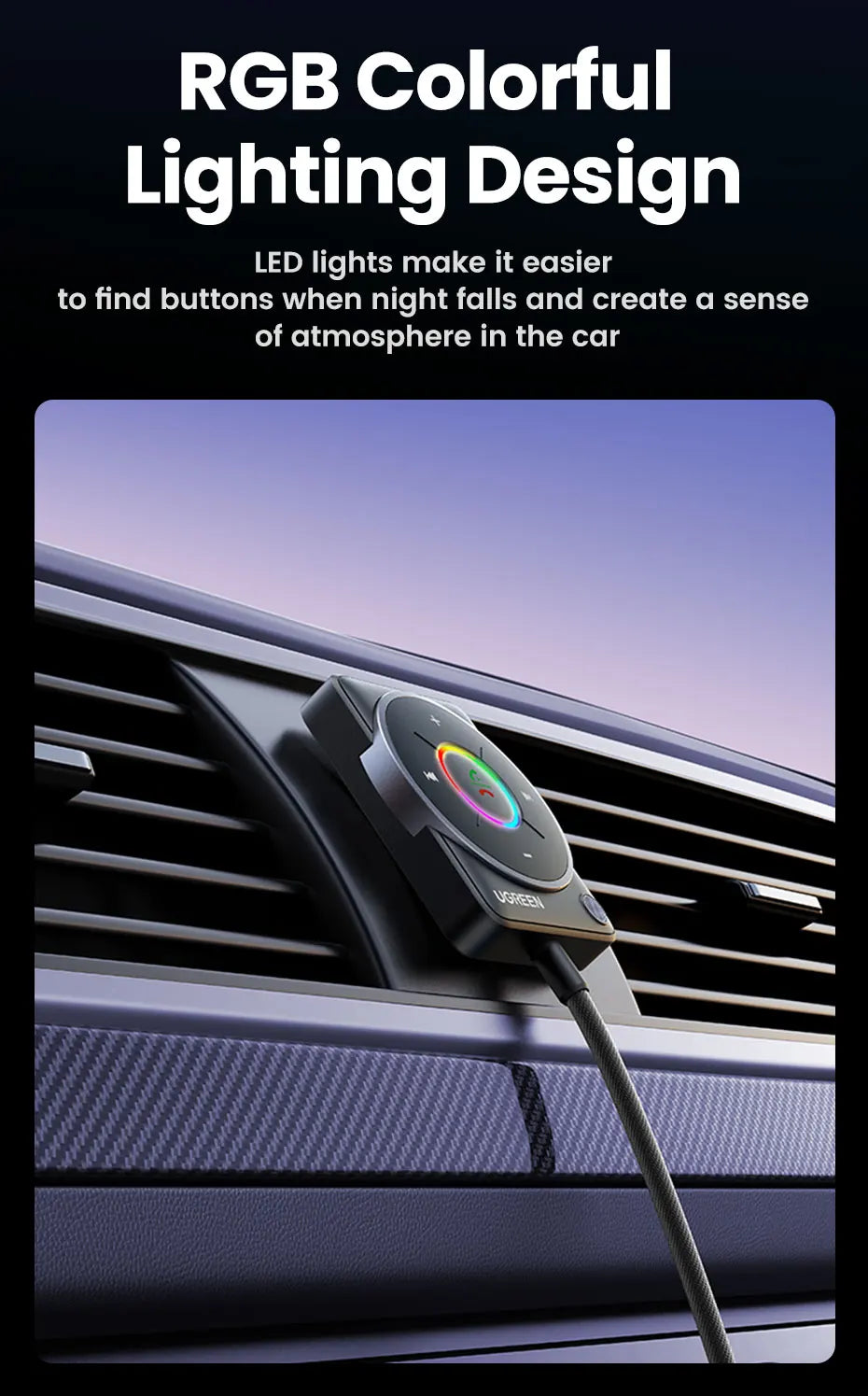 Bluetooth 5.4 Car AUX Receiver Adapter with Microphone - 16