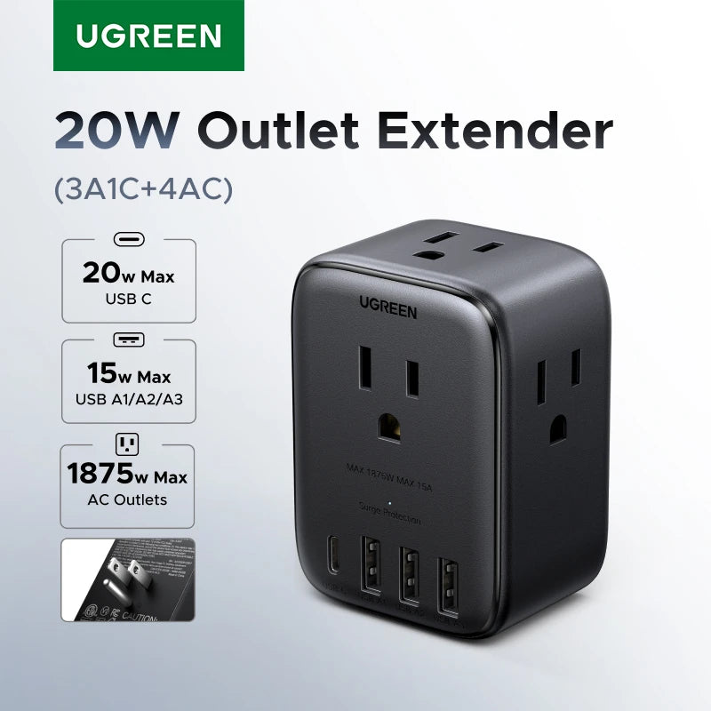 20W Outlet Extender with 4 AC Outlets and 4 USB Charging Ports - 1