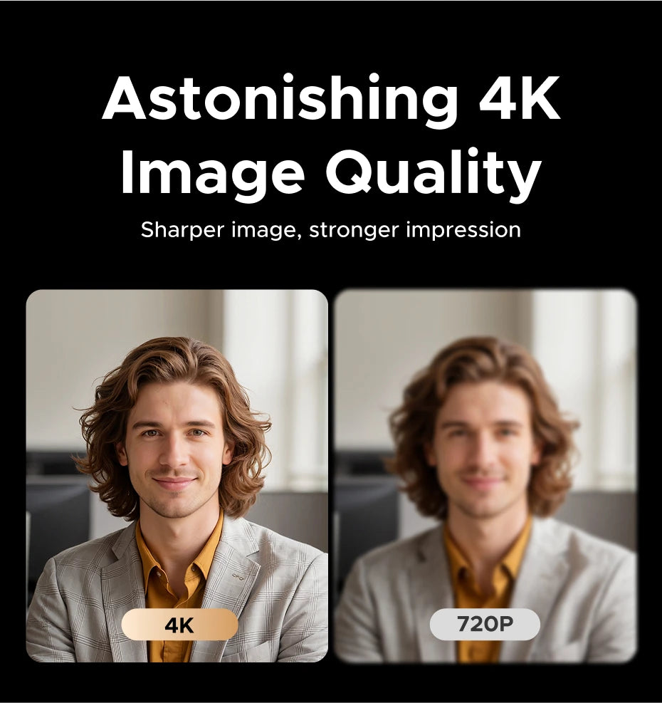 4K UHD USB Webcam with Dual Microphones for Video Calling