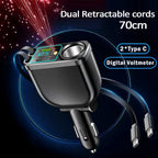 120W 5 in 1 Retractable Car Charger with Voltmeter and Starry Light