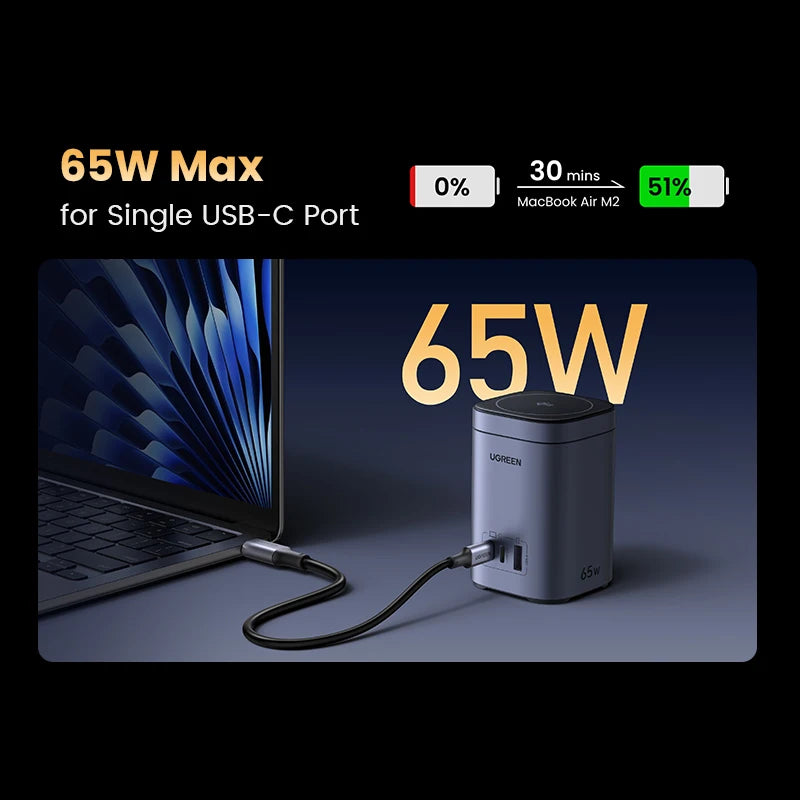65W Desktop Charger with 15W Qi2 Magnetic Wireless Charging Stand - 5