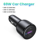 130W 3-Port Fast Car Charger for Laptops and Smartphones