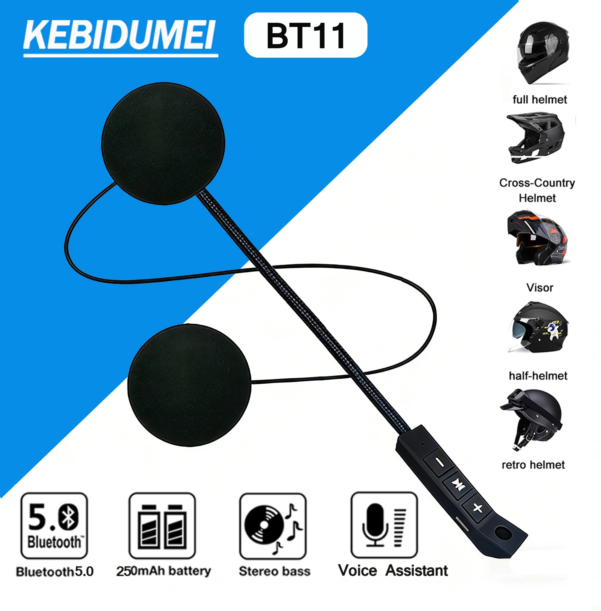 BT11 Bluetooth 5.0 Wireless Motorcycle Helmet Headset Hands-Free Kit