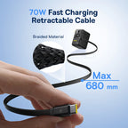 70W GaN Universal Travel Power Adapter with Retractable Cable