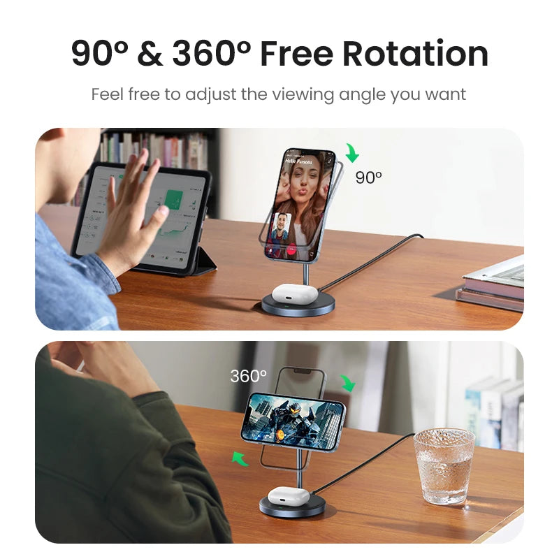 2-in-1 Magnetic Wireless Charging Stand for Phones and Earbuds
