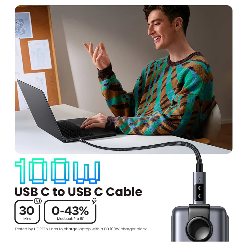 100W USB-C Fast Charging Cable with LED Emoji Display