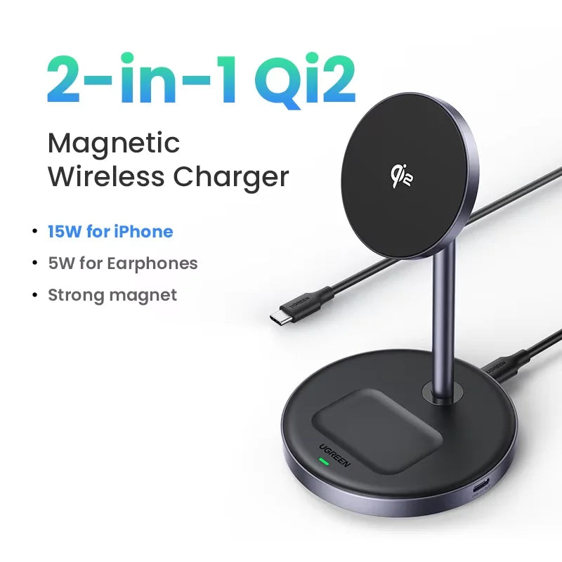 2-in-1 Magnetic Wireless Charging Stand for iPhone and Earbuds