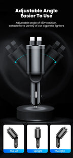 148W 7 in 1 Retractable Car Charger with Voltage Display and Starry Lamp