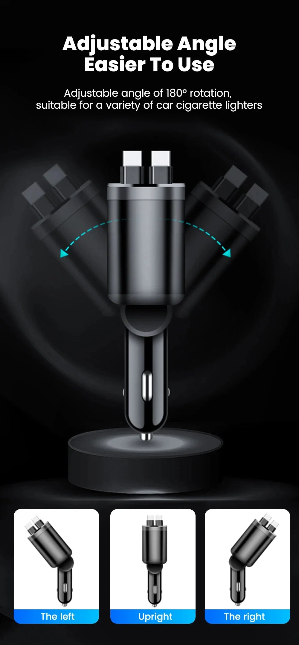 148W 7 in 1 Retractable Car Charger with Voltage Display and Starry Lamp