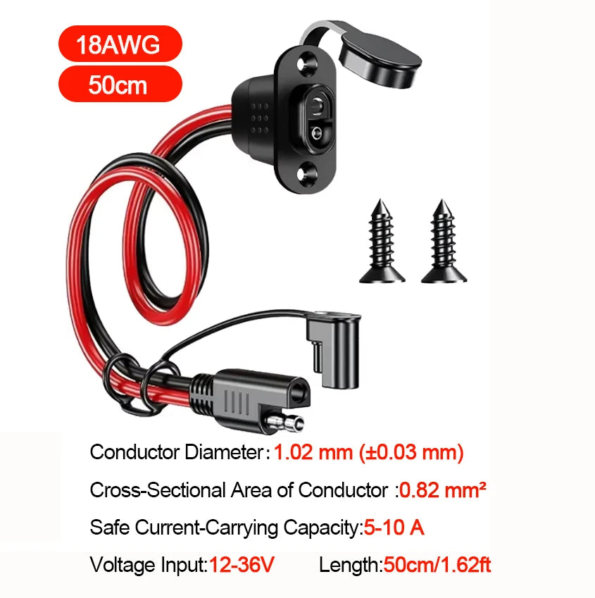 SAE Power Extension Cable with Panel Mount Female Socket