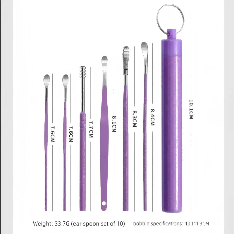 Stainless Steel Ear Wax Removal Cleaning Tool Kit with Storage Case - 6