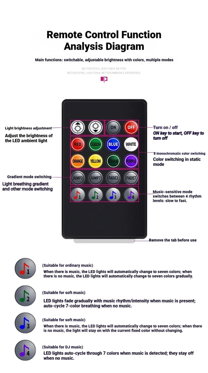 48 LED RGB Car Interior Foot Light Kit with App and Remote Control