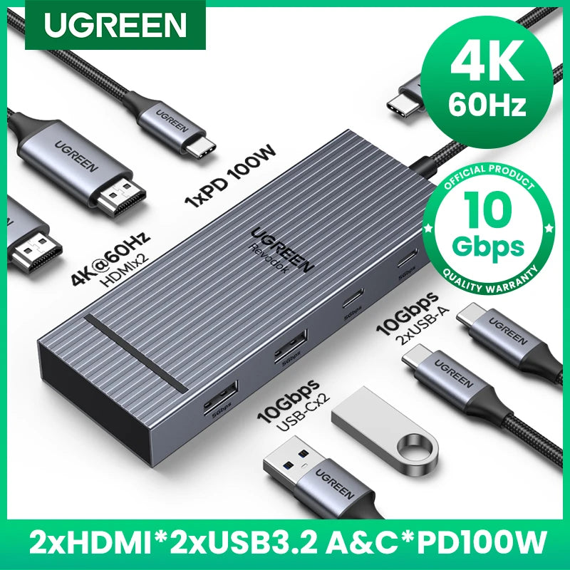 7-in-1 USB-C Hub with Dual 4K 60Hz HDMI and 100W PD Charging - 1