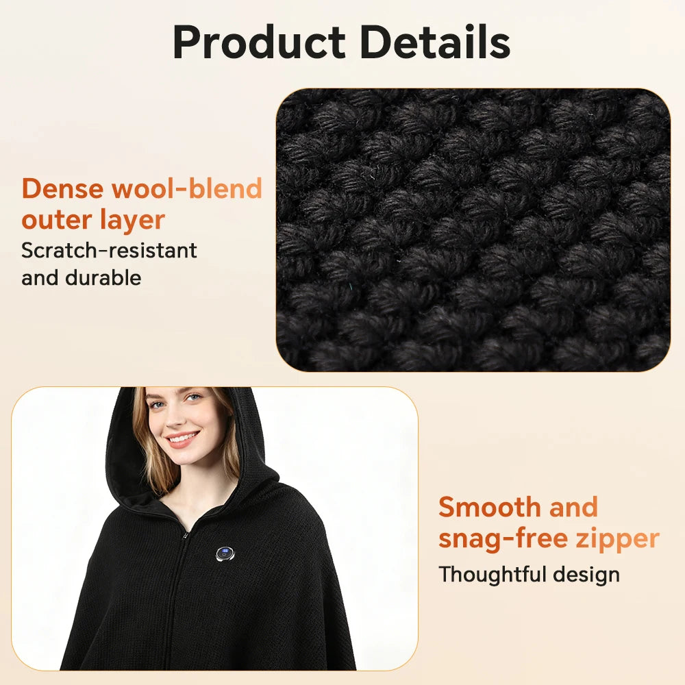 Wearable USB Graphene Heated Hooded Shawl