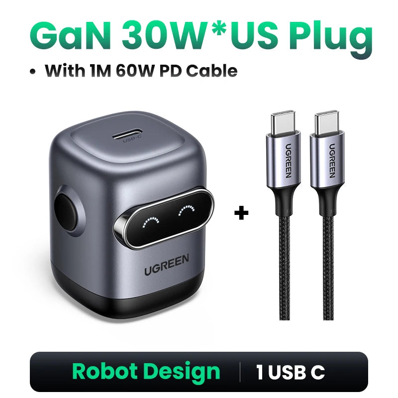 30W GaN USB-C Robot Fast Charger for Smartphones and Tablets