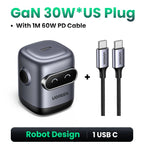 65W GaN Fast Wall Charger with 3 Ports for Laptops and Smartphones