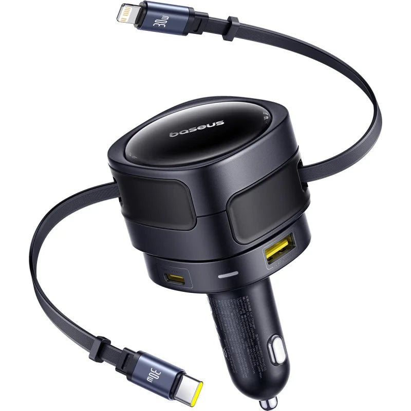 90W Retractable Dual Cable Fast Car Charger