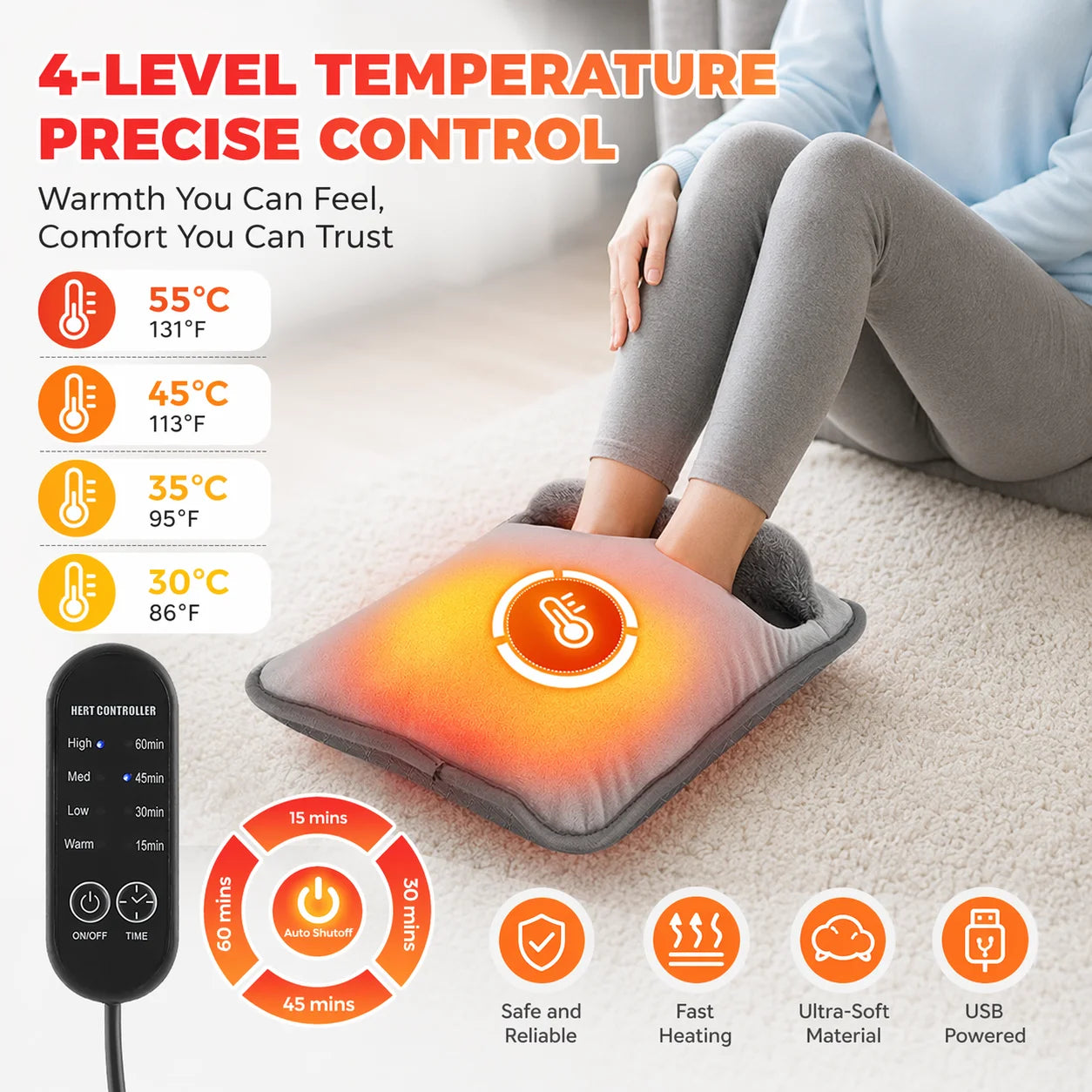 USB Heated Foot Warmer with Adjustable Settings - 1