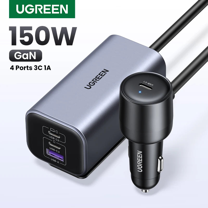 150W Fast Car Charger with 4 USB-C and USB-A Ports