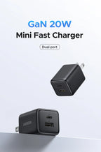 20W GaN Dual-Port USB-C and USB-A Fast Wall Charger