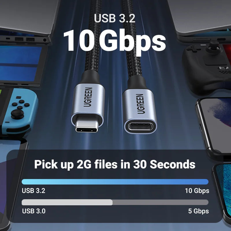USB-C 3.2 Gen 2 Extension Cable 10Gbps 100W 4K