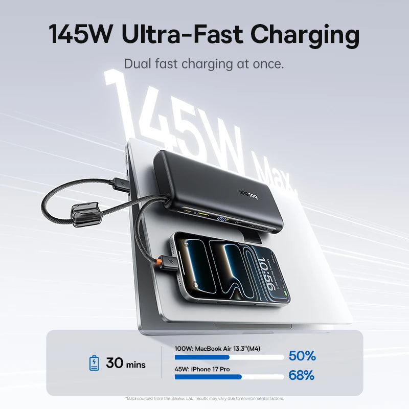 145W Fast Charging Power Bank with Built-In Cables 25000mAh