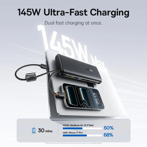 145W Fast Charging Power Bank with Built-In Cables 25000mAh