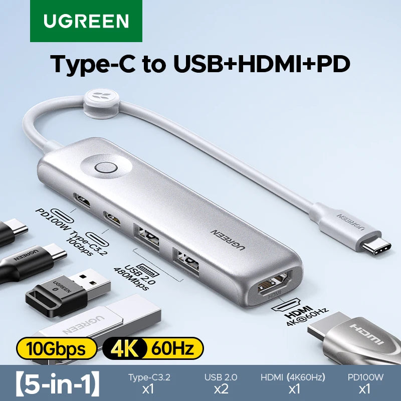 5-in-1 USB-C Hub with 4K 60Hz HDMI and 100W Power Delivery - 1