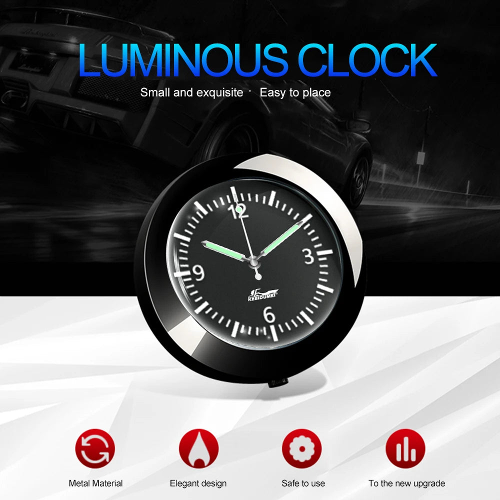 Luminous Quartz Analog Clock for Car Dashboard Boat and Bike