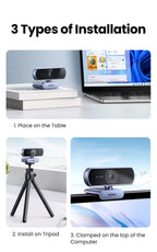 2K HD USB Webcam with Dual Microphones for Streaming and Video Calls